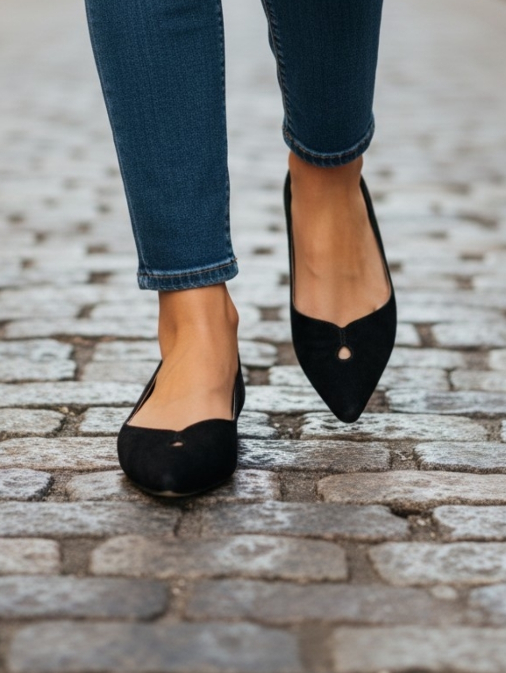 Sam Edelman Suede Leather Black Pointed-Toe Flats with Keyhole Accent